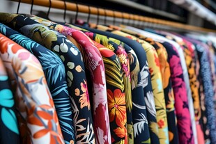 多彩热带风印花衣物陈列