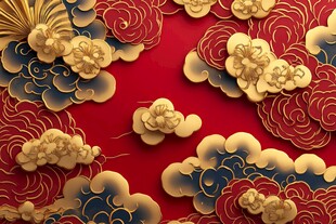 中式金红祥云传统纹饰