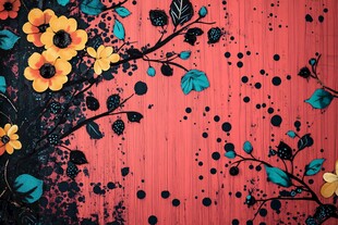 粉色背景上的绚丽花卉图案