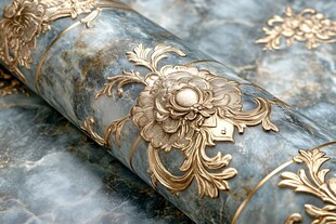 奢华大理石纹金色雕花壁纸
