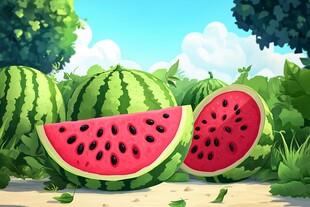 夏日西瓜田园清新插画