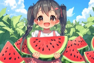 女孩开心抱西瓜