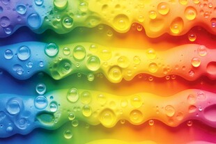 彩虹色波纹上的晶莹水珠