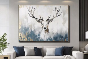 北欧风客厅的麋鹿装饰画