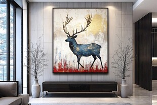 客厅中鹿主题艺术挂画