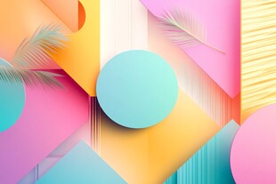 多彩几何与羽毛装饰背景图