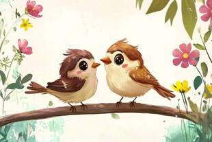 枝头双鸟 浪漫相伴