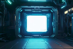 未来科幻风的神秘发光舱门