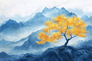 孤树傲立群山间