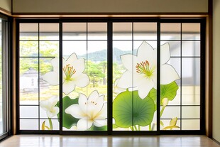 日式绘花玻璃移门景观
