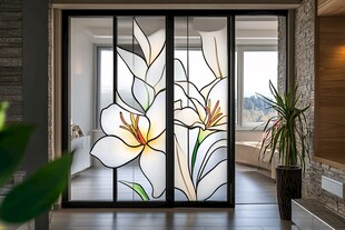 艺术花卉玻璃推拉门