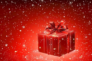 红色圣诞礼物与闪烁雪花