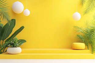 黄色空间绿植装饰场景
