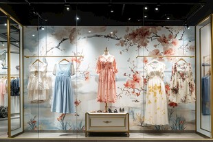 浪漫花卉风女装橱窗展示