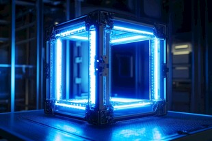 蓝光环绕的科技感立方体