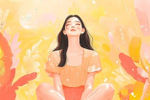 女孩静坐于梦幻花草间