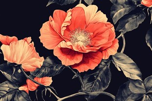 艳丽绽放的复古风红色花朵