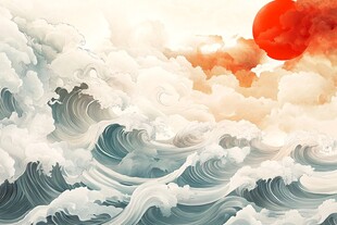 海上红日涌 波涛云间舞