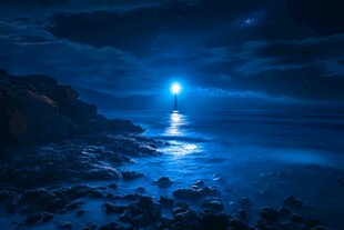 夜海灯塔 静谧而神秘的风景