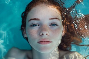 水下红发少女的静谧瞬间