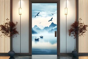 中式山水入户门装饰画