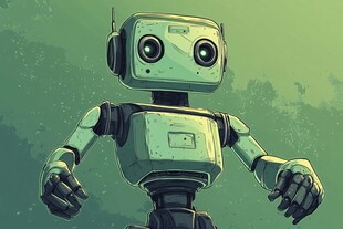 复古风绿色机器人插画