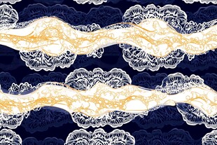 深蓝底金色蕾丝波浪图案