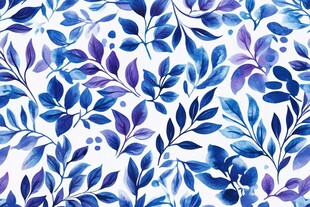 蓝紫色水彩树叶花卉图案