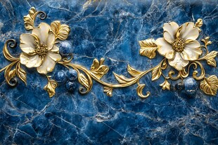 蓝底金花纹饰装饰图案