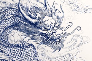 中式传统龙纹精美手绘图案