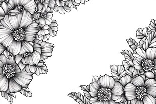 黑白花卉边角装饰图案