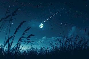 夜空中的流星与草地剪影