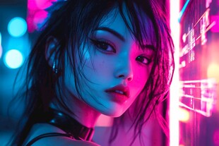 霓虹灯下的酷飒时尚少女