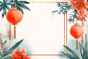 中式花卉灯笼边框背景图