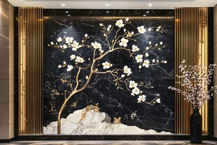 玉兰花大理石玄关背景墙