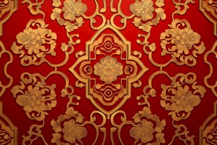 中式红底金纹华丽花纹图案
