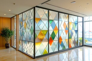 彩色几何玻璃隔断装饰空间