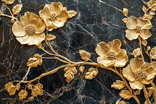 黑金大理石上的金色花卉