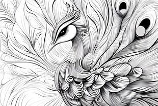 黑白凤羽艺术插画