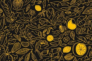 黑金风水果植物手绘图案