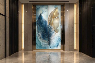 轻奢风羽毛艺术玻璃门