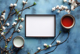 春日茶景 留白画框待填充