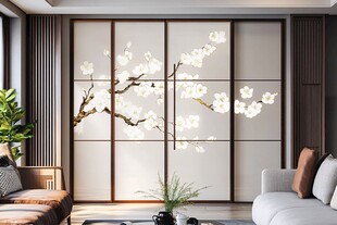 新中式客厅梅花背景墙设计
