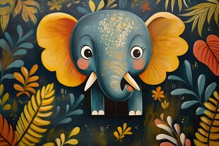 可爱小象置身缤纷植物间