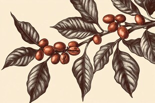 咖啡树枝叶与果实插画