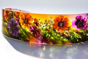 彩色花卉环绕的弧形图案