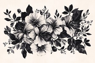 黑白花卉手绘图案设计