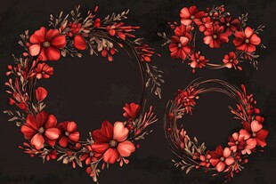 红色花卉花环装饰图案