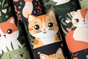 可爱猫咪图案包装纸