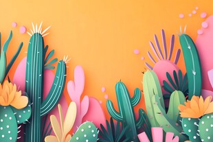 多彩仙人掌插画背景图